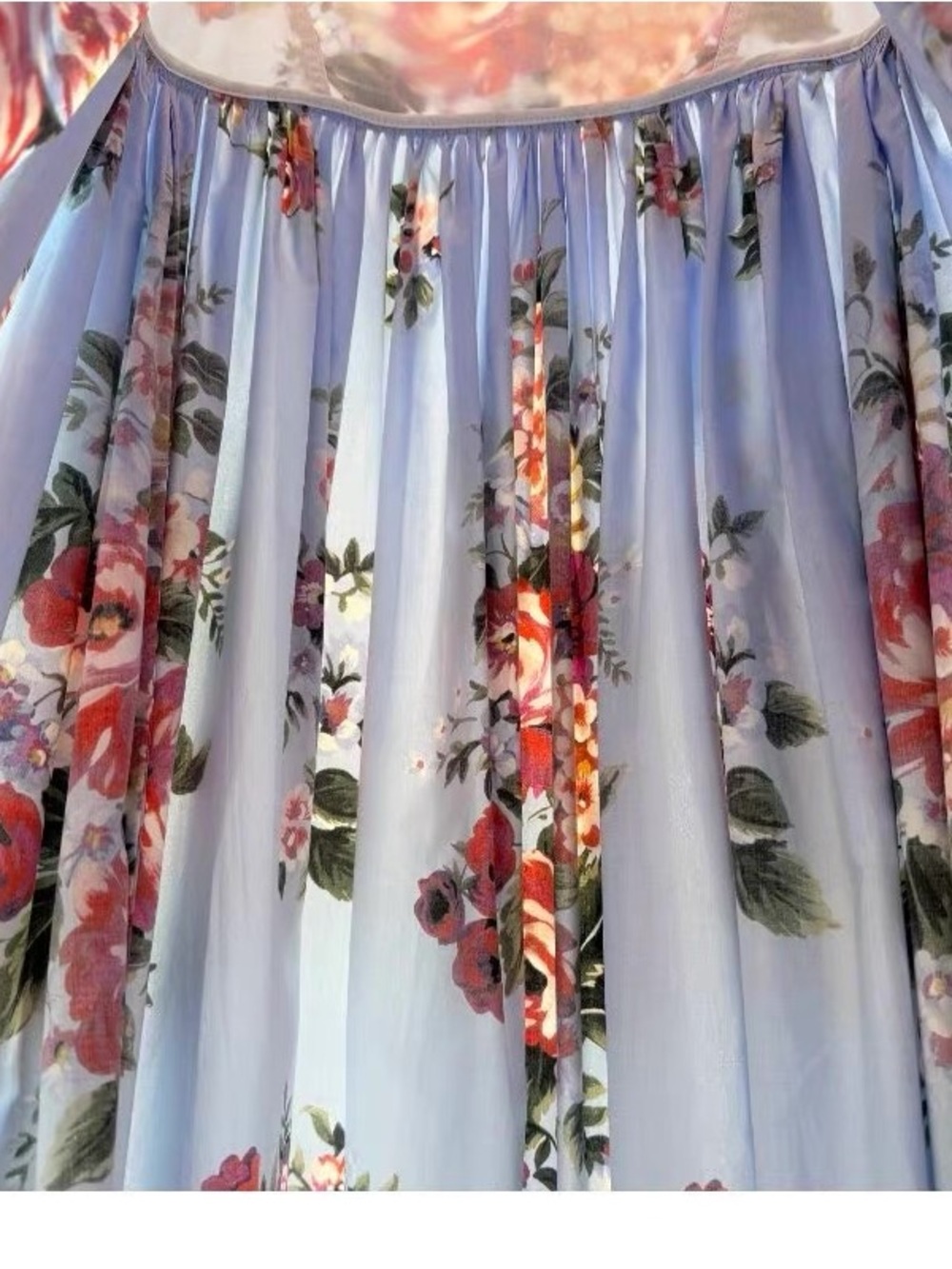 Luxury 100% Cotton Blue Floral Maxi Dress with Red Rose Print - Picture 13 of 14